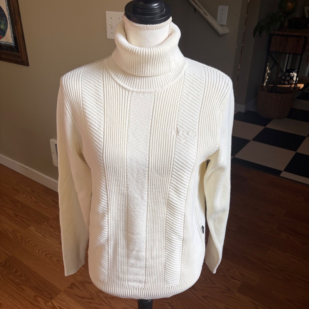 Callaway Golf Cream Ribbed Turtleneck Sweater Medium Classic Preppy RARE